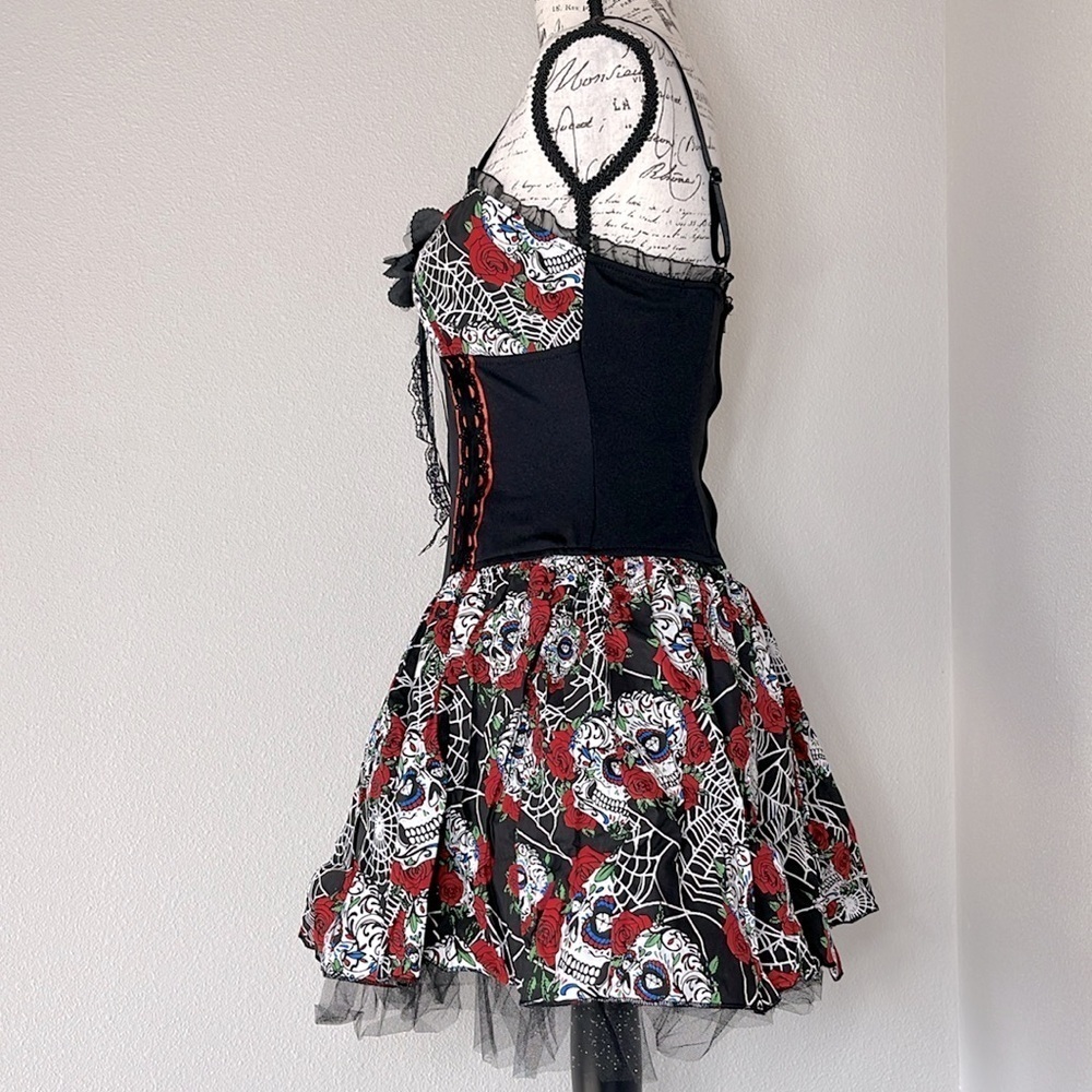 Hot Topic Black and Red Spiderweb Floral Mini Dress - Picture 7 of 15